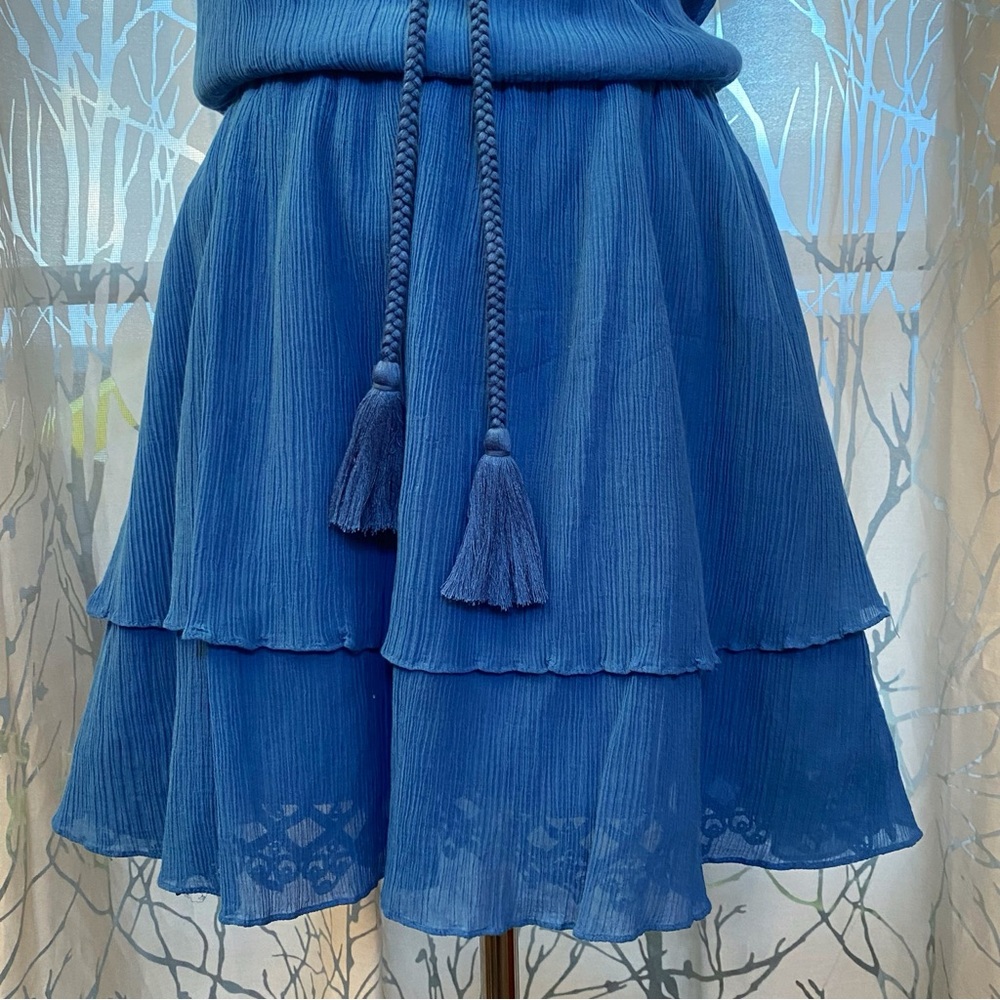 KOBI HALPERIN BLUE DARCIE CREPE FLUTTER SHORT SLEEVE ELASTIC WAIST MINI DRESS - Picture 4 of 9